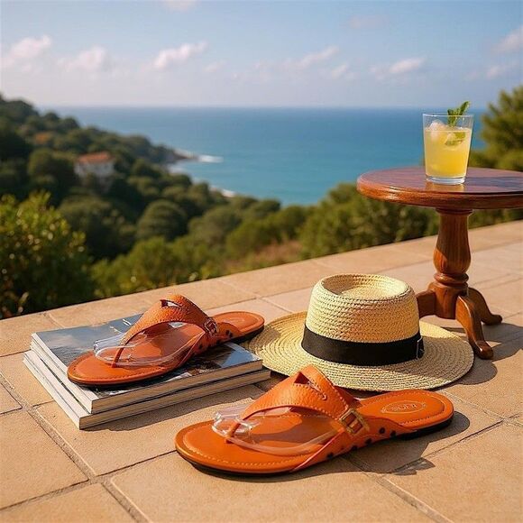 TOD'S Orange Leather Slip-on Driving Thong  Sandals size 9 - Picture 1 of 10